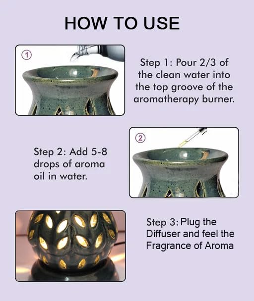 Aatiutik Aatiutik Handcrafted Ceramic Electric Fragrance Aroma Diffuser Oil Burners Nigh Lamp Light Electric Diffuser for Home Rose and Jasmine Fragrance Oils of 10 ml Each - Image 3