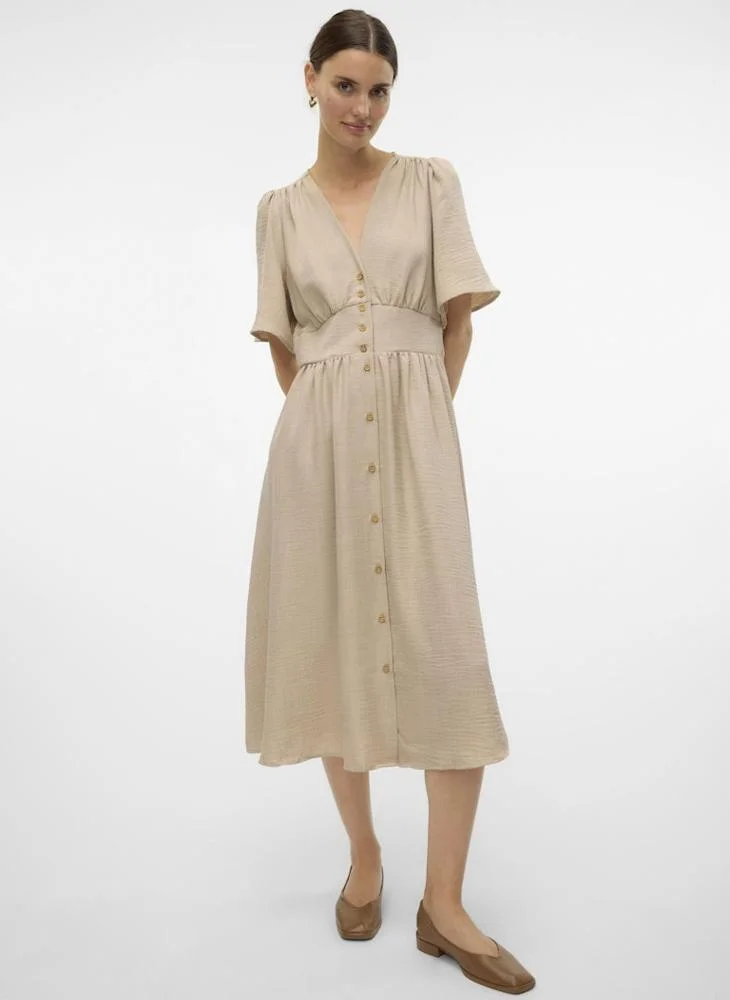 VERO MODA Button Detail Elastic Midi Dress