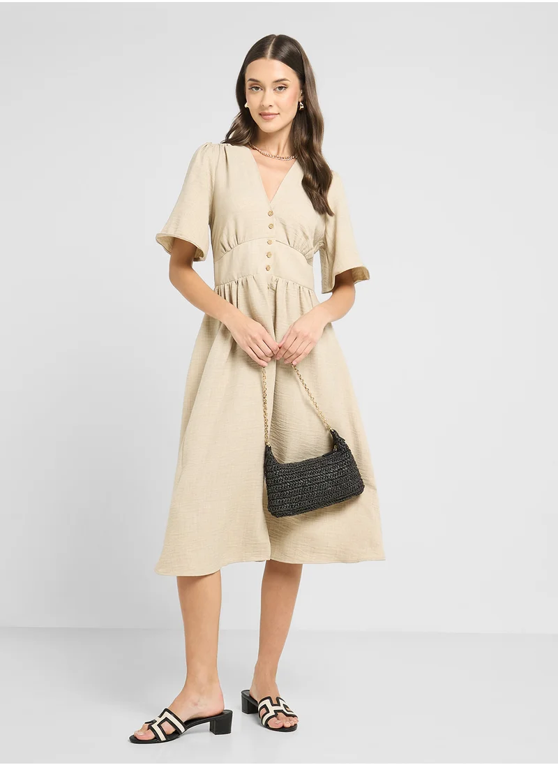VERO MODA Button Detail Elastic Midi Dress