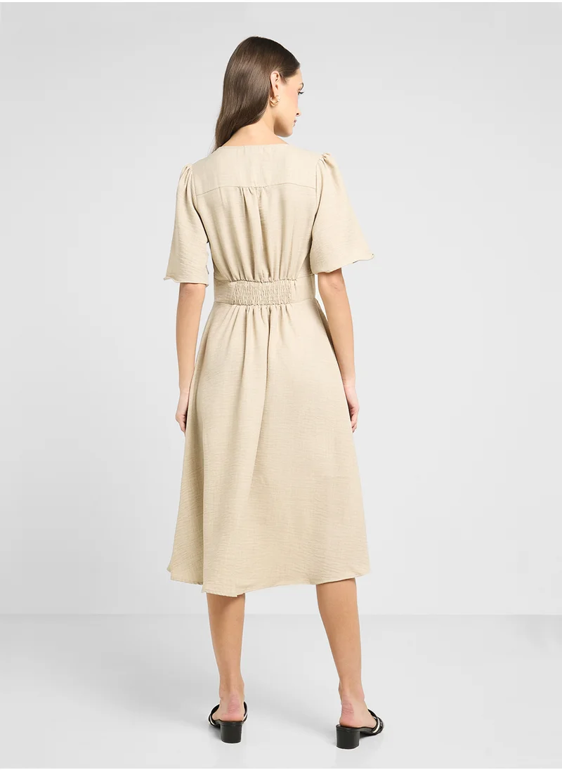 VERO MODA Button Detail Elastic Midi Dress