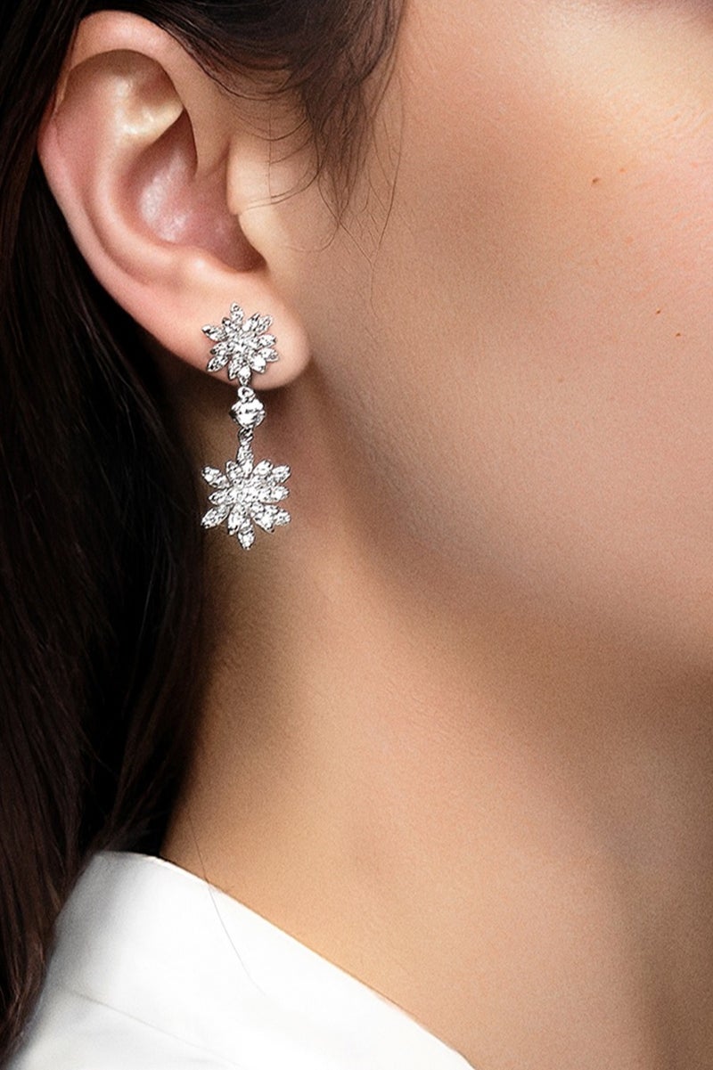 AWNL Snowflake Drop Earrings for Women, Sterling Silver and CZ Diamonds Eardrop Gift for Wife Girlfriend Mother - Image 2