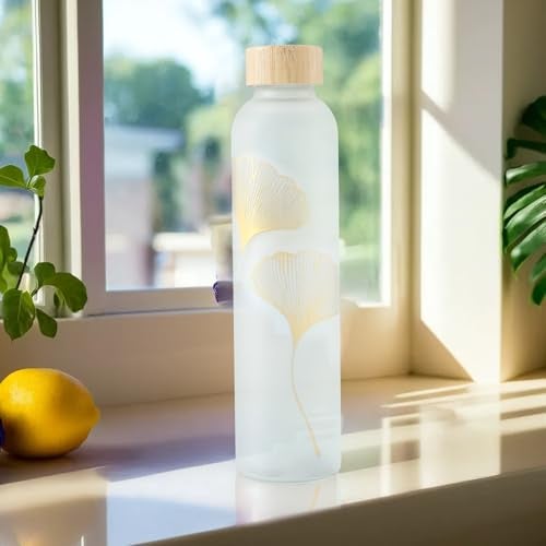 UMAI Water Bottle | Borosilicate Glass | Gradient Water Bottle With Bamboo Lid For Home Office & Travel Use | Leak Proof | 750ml | Glass Water Bottle For Fridge | Blue-Pink (Golden) - Image 1
