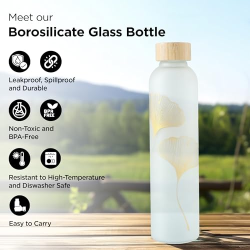 UMAI Water Bottle | Borosilicate Glass | Gradient Water Bottle With Bamboo Lid For Home Office & Travel Use | Leak Proof | 750ml | Glass Water Bottle For Fridge | Blue-Pink (Golden) - Image 3