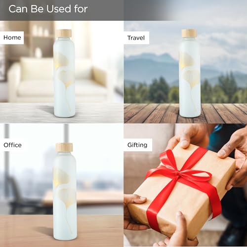 UMAI Water Bottle | Borosilicate Glass | Gradient Water Bottle With Bamboo Lid For Home Office & Travel Use | Leak Proof | 750ml | Glass Water Bottle For Fridge | Blue-Pink (Golden) - Image 5