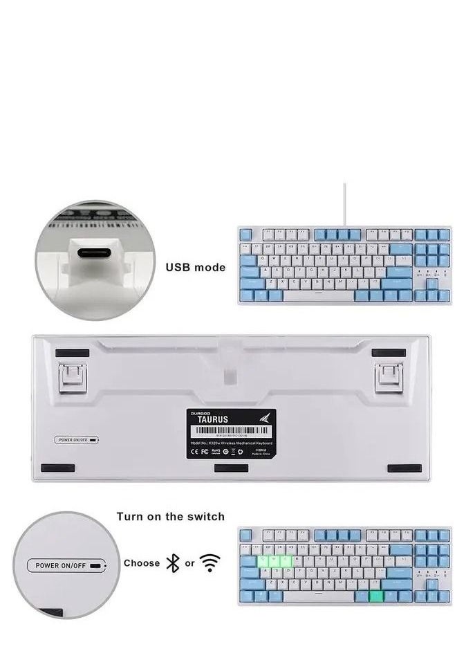 DURGOD - Durgod Taurus K320 ( Cherry Red Switch ) Wireless Mechanical Keyboard - Light Blue - Image 1