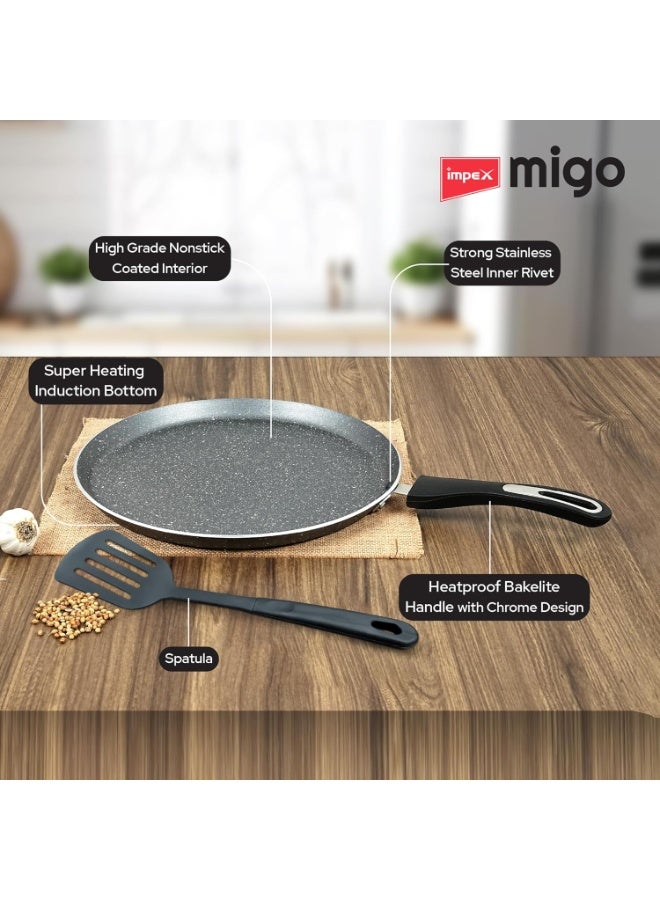 Impex Non Stick Tawa Pan with Spatula 30 cm | Induction Base Tawa | Granite Finish Tawa Pan | Multi-Purpose Aluminium Tawa | Induction and Gas Stove Compatible Dosa Tawa | 1 Year Warranty - Image 3