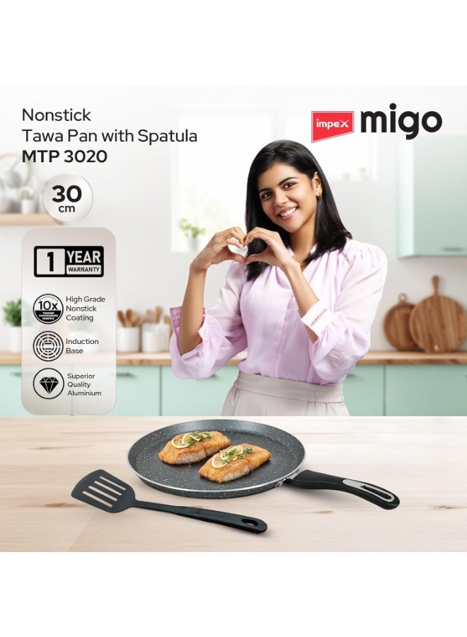 Impex Non Stick Tawa Pan with Spatula 30 cm | Induction Base Tawa | Granite Finish Tawa Pan | Multi-Purpose Aluminium Tawa | Induction and Gas Stove Compatible Dosa Tawa | 1 Year Warranty - Image 2