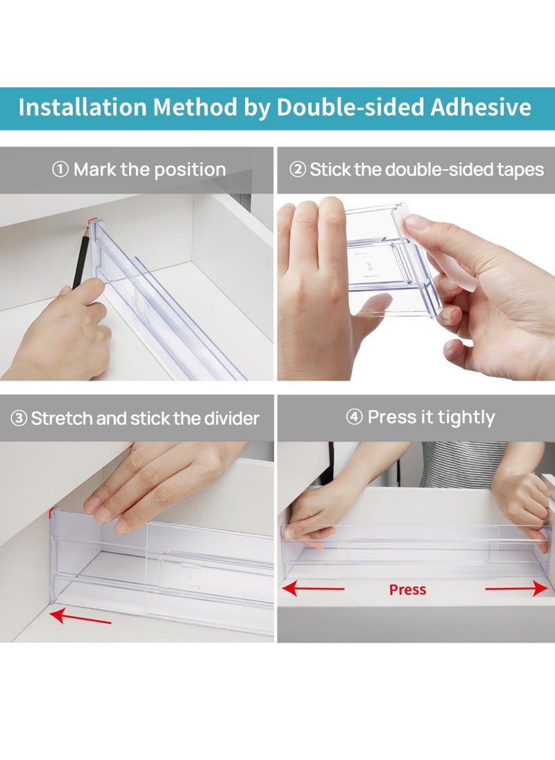 Dovva Drawer Dividers Organizers 8 Pack, Adjustable 3.2" High Expandable from 12.2-21.4" Kitchen Drawer Organizer, Clear Plastic Drawers Separators for Clothing, Kitchen and Office Storage  - Image 3