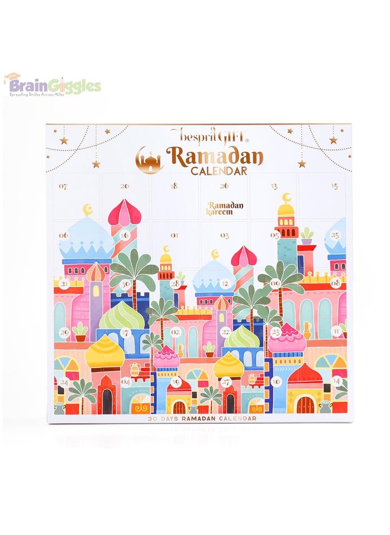 BrainGiggles - BrainGiggles Ramadan Advent Calendar – 30 Toys & Notes for Kids, Eid Mubarak Countdown Calendar - White - Image 1