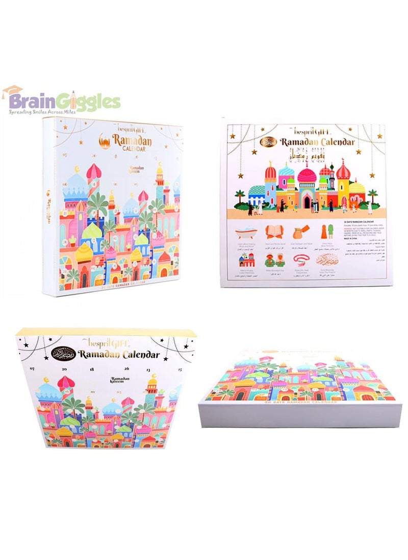BrainGiggles - BrainGiggles Ramadan Advent Calendar – 30 Toys & Notes for Kids, Eid Mubarak Countdown Calendar - White - Image 1