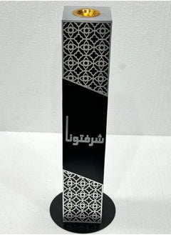 fan baytk Black wooden incense burner with shiny silver acrylic decorations - "You honored us" phrase - Dimensions: 15 cm width x 15 cm length x 80 cm height, can be used as an entrance incense burner at parties and events.  - Image 1