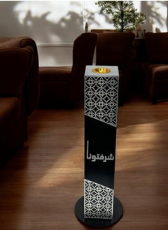 fan baytk Black wooden incense burner with shiny silver acrylic decorations - "You honored us" phrase - Dimensions: 15 cm width x 15 cm length x 80 cm height, can be used as an entrance incense burner at parties and events.  - Image 2