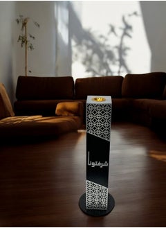 fan baytk Black wooden incense burner with shiny silver acrylic decorations - "You honored us" phrase - Dimensions: 15 cm width x 15 cm length x 80 cm height, can be used as an entrance incense burner at parties and events.  - Image 3