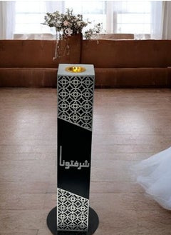 fan baytk Black wooden incense burner with shiny silver acrylic decorations - "You honored us" phrase - Dimensions: 15 cm width x 15 cm length x 80 cm height, can be used as an entrance incense burner at parties and events.  - Image 4