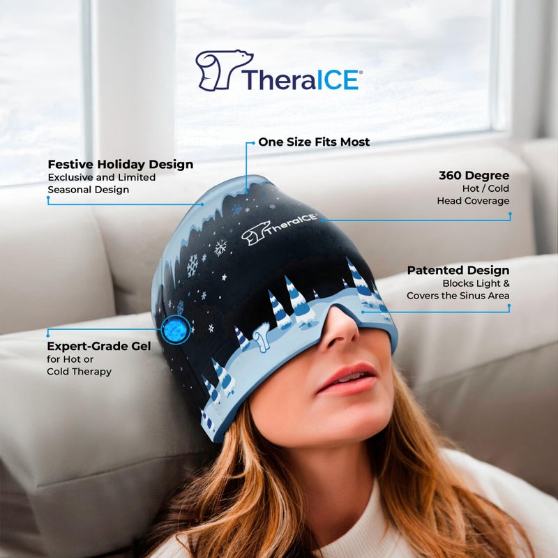 TheraICE غطاء تخفيف الصداع النصفي ثيرا آيس، قناع ثلجي للصداع النصفي، قبعة جل تبريد للنساء، ضمادة باردة للوجه لتخفيف الضغط عنها. هدية رائعة للأم، الأخت، الصديقة، الجدة والمعلمة. - Image 3