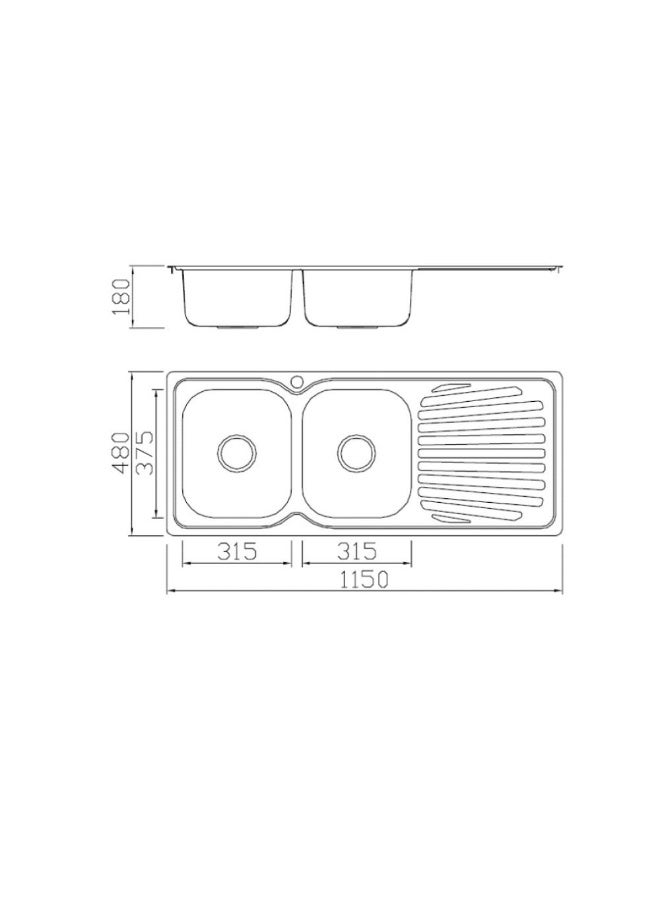 DANUBE HOME Milano Ss Kitchen Sink Bl-839 1140X480X180 Inset- | Stainless Steel Double Bowl | Wash Basin Lavatory Kitchen Sinks For Kitchen Restaurants - Silver - Image 3
