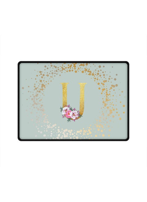 Designer Gaming Mouse Pad Anti-Skid Mousepad Large Keyboard Mouse Pad Desk Mat Custom Monogram Initial Letter Floral Pattern Alphabet - U(Light Grey)
