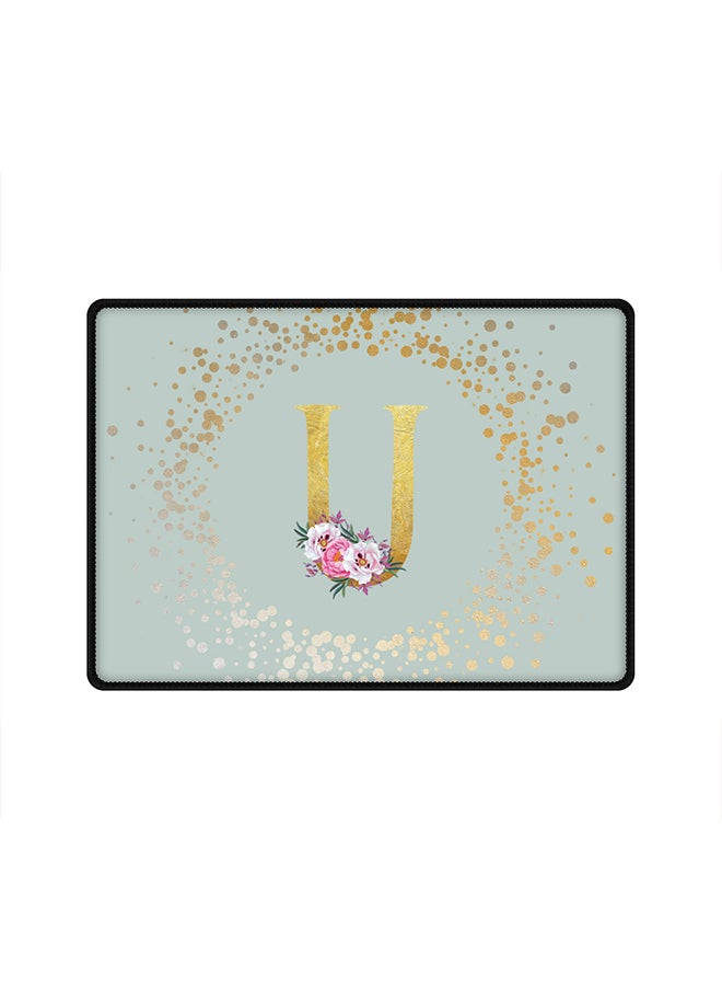 Stylizedd - Designer Gaming Mouse Pad Anti-Skid Mousepad Large Keyboard Mouse Pad Desk Mat Custom Monogram Initial Letter Floral Pattern Alphabet - U(Light Grey) - Image 1