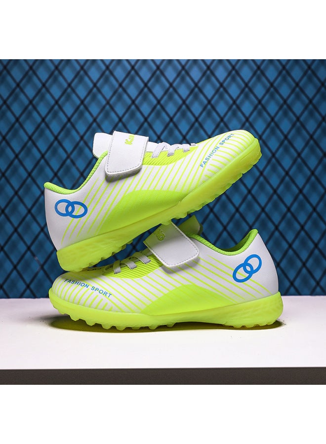 Daifa Children's Velcro Football Shoes Boys Girls AG Spikes TF Broken Nails Pupils Training Competition Sneaker Fluorescent Green