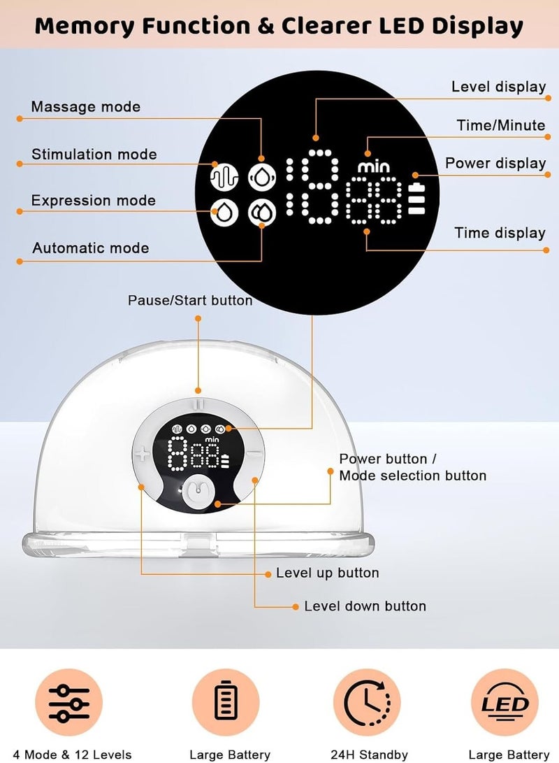 أوساويك مضخة ثدي قابلة للارتداء للرضاعة الطبيعية، S32 مضخة ثدي محمولة كهربائية خالية من اليدين مع 4 أنماط و 9 مستويات، مقاومة للتسرب وضوضاء منخفضة، شاشة LCD، مع 17/19/21 ملم شفاه - Image 4