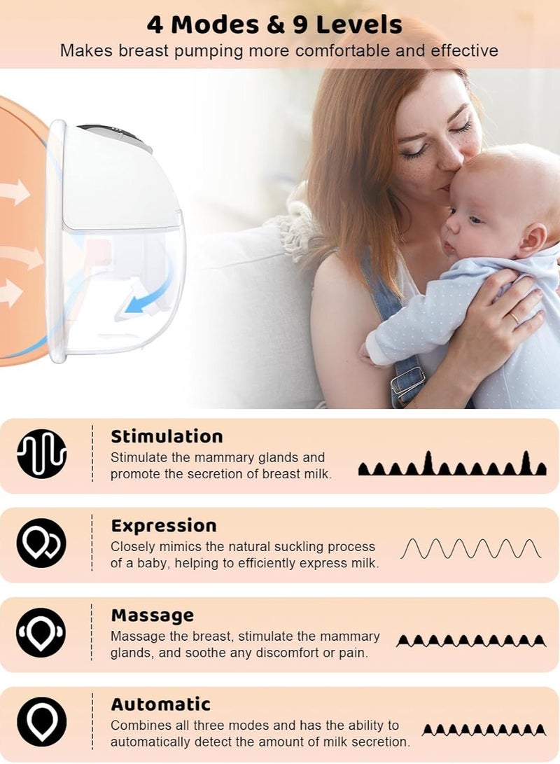 أوساويك مضخة ثدي قابلة للارتداء للرضاعة الطبيعية، S32 مضخة ثدي محمولة كهربائية خالية من اليدين مع 4 أنماط و 9 مستويات، مقاومة للتسرب وضوضاء منخفضة، شاشة LCD، مع 17/19/21 ملم شفاه - Image 2