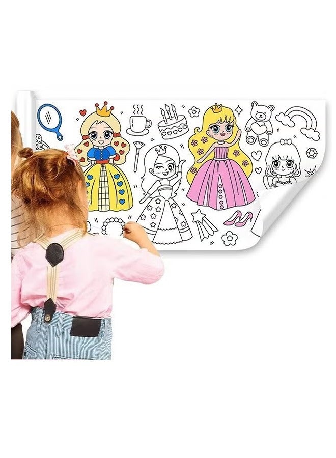 Kids Drawing Roll with Princess Pattern Coloring Drawing Paper for DIY Painting Color Filling  - Image 1