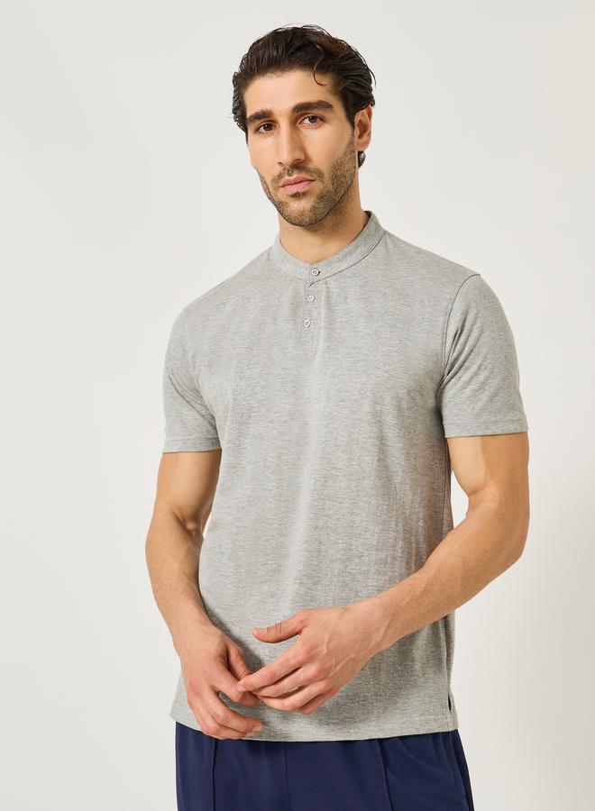 Styli Regular Fit Cotton Compact Jersey Mandarin Polo T-Shirt  - Image 1