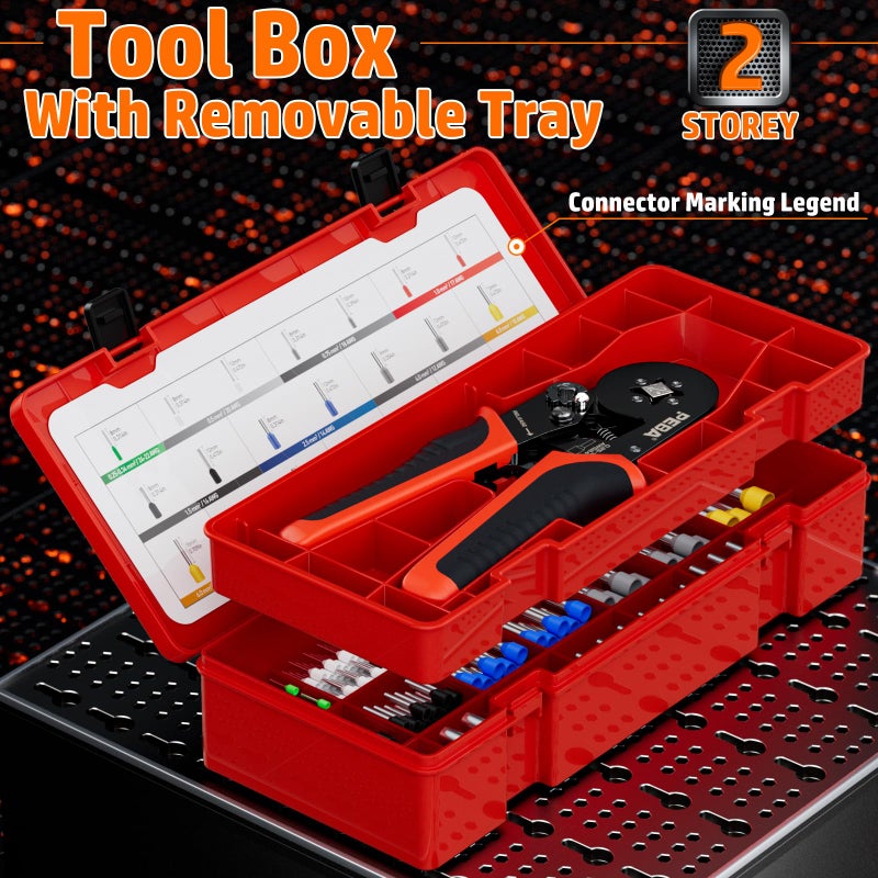 PEBA Ferrule Crimping Tool Kit, AWG 28-7 Self-Adjusting Ratchet Wire Crimper with 21 Sizes Tinned Copper Terminals (8/9/10/12mm), Square Ferrule Crimping Pliers Set for Professional Electrical Wiring - Image 5