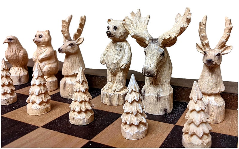 The Bridge Collection Forest Crowd Chessboard - Wooden Chess Board Set - Nice Chess Set for Adults - Exotic Chess Set for Mountain Lodge Cabin Decor - Image 1