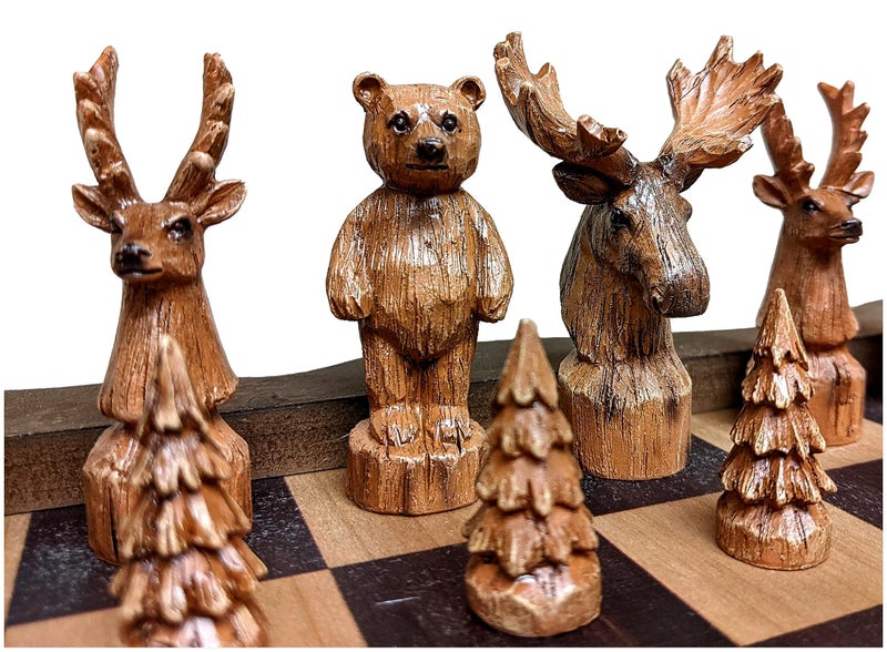 The Bridge Collection Forest Crowd Chessboard - Wooden Chess Board Set - Nice Chess Set for Adults - Exotic Chess Set for Mountain Lodge Cabin Decor - Image 2