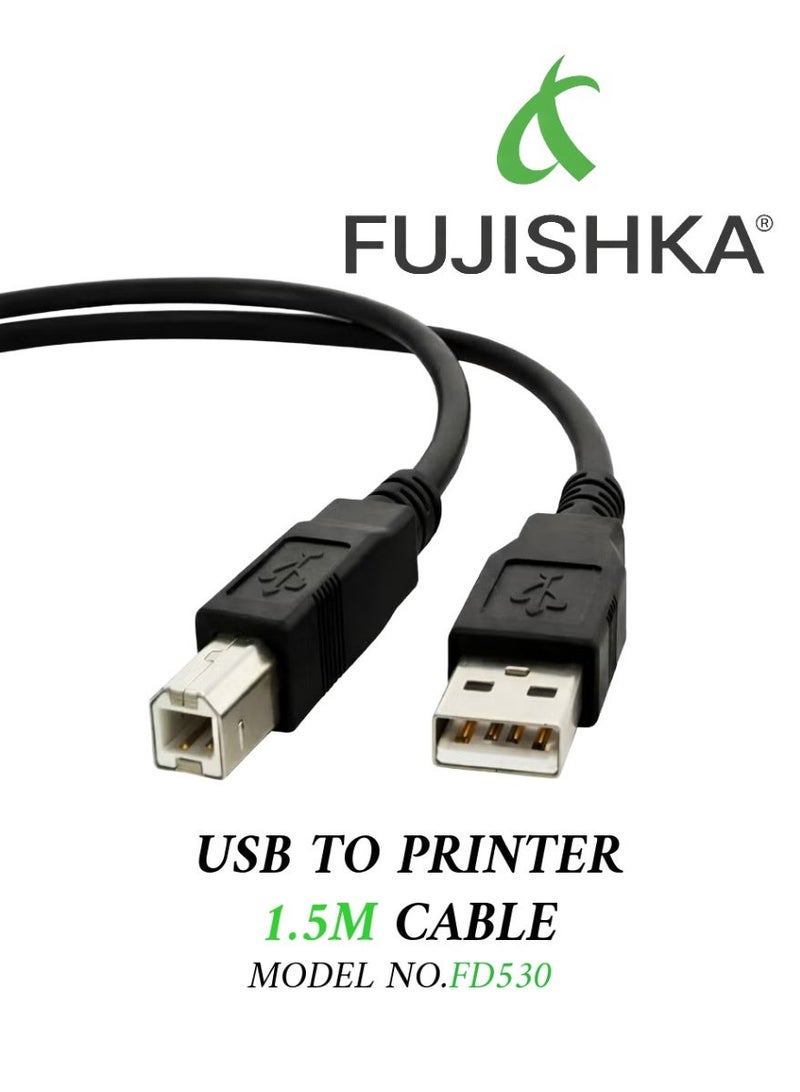 فوجيشكا كابل طابعة USB 2.0 من AM إلى BM بطول 1.5 متر، كابل بيانات عالي السرعة للطابعة والماسحة الضوئية وجهاز الفاكس - FD530 - Image 1