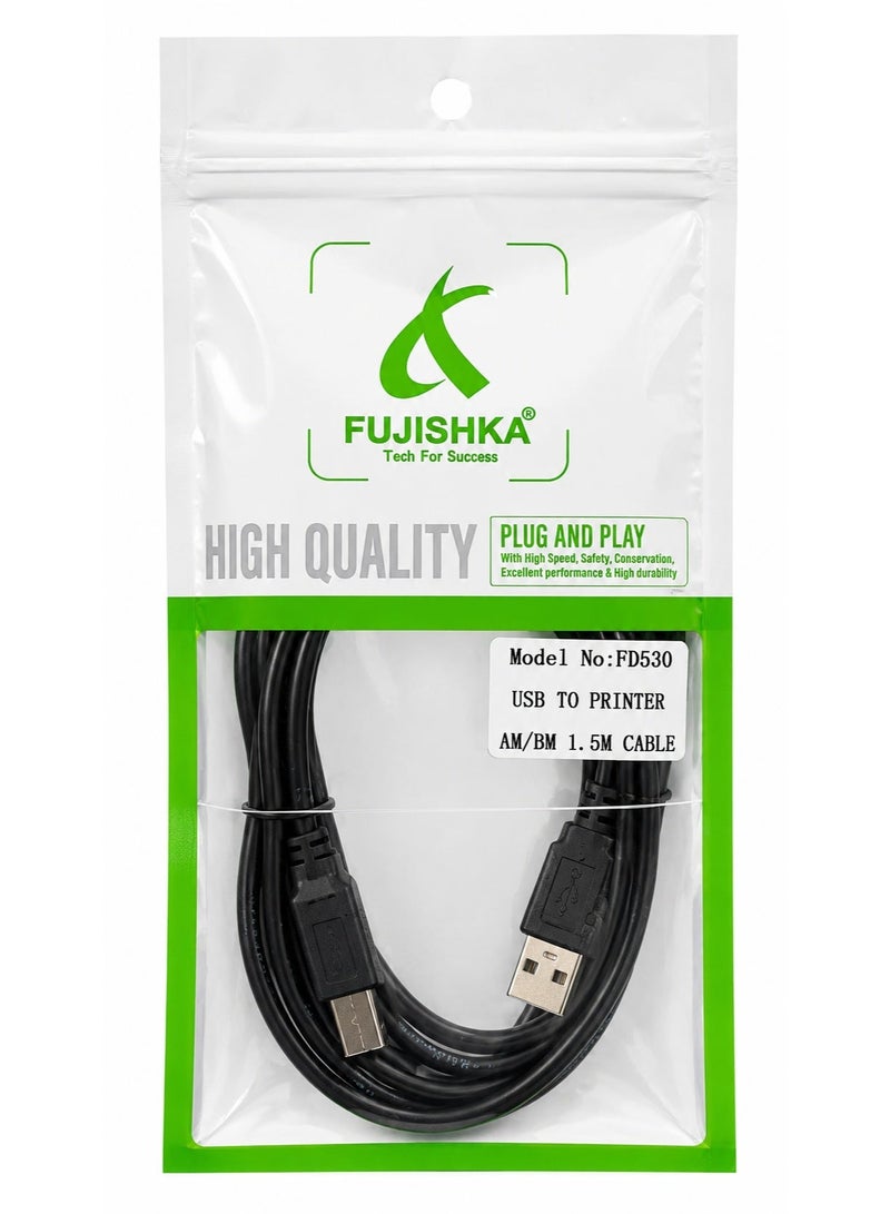 فوجيشكا كابل طابعة USB 2.0 من AM إلى BM بطول 1.5 متر، كابل بيانات عالي السرعة للطابعة والماسحة الضوئية وجهاز الفاكس - FD530 - Image 2