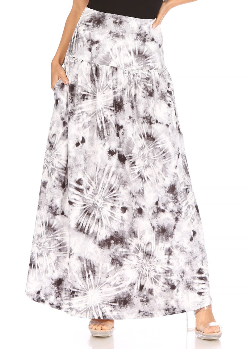 Simlu Grey Tie Dye Skirts for Women Ankle Length Skirt Casual Long Skirt High Waisted Maxi Skirt Reg and Plus Size Skirt Long Skirt (Size Large, Grey Tie Dye) - Image 1