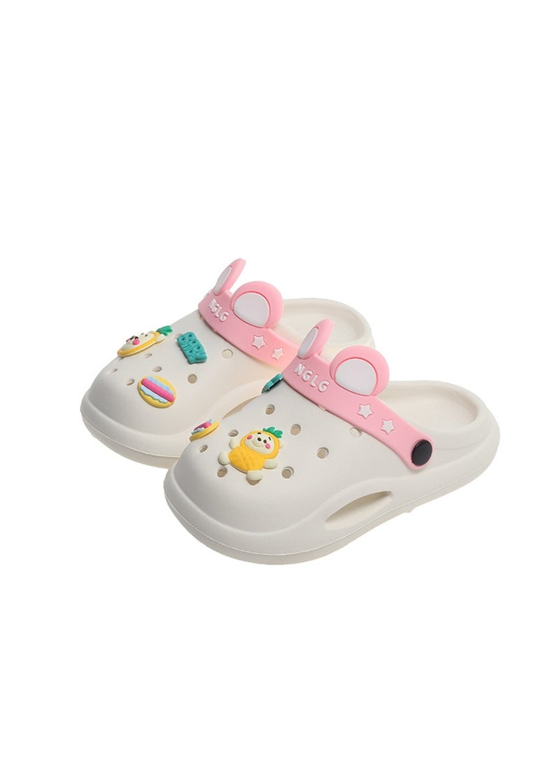 Huitich Cute White Kids Clogs with Cartoon Charms 26-27  - Image 1