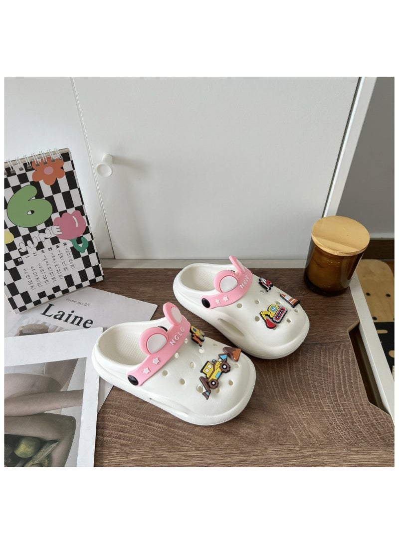 Cute White Kids Clogs with Cartoon Charms 26-27