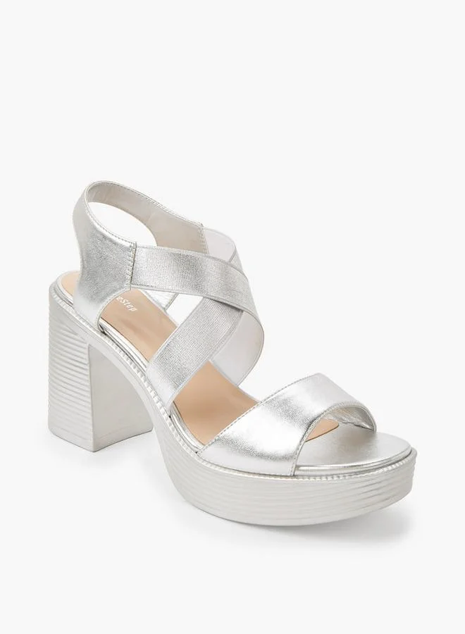 شور ستيب Women Lightweight Metallic Block Heel Sandals With Elastic Cross Straps