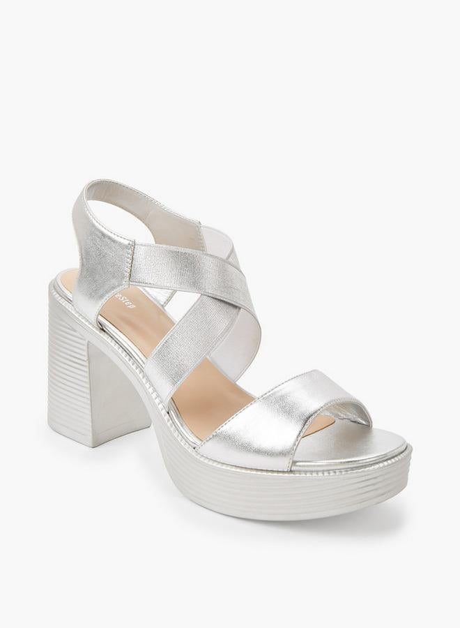Surestep Women Lightweight Metallic Block Heel Sandals With Elastic Cross Straps - Image 2