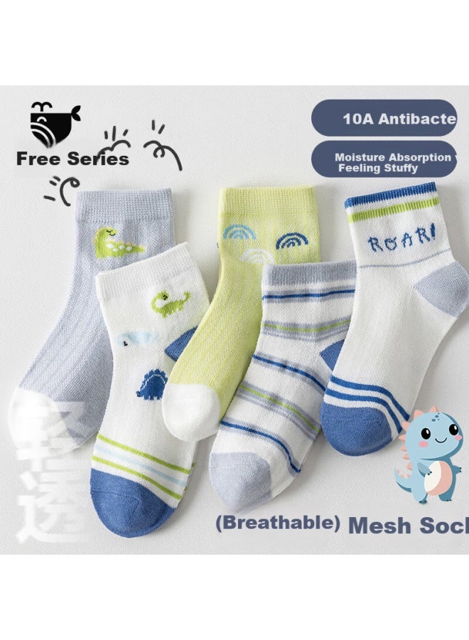 Liberal Ziyouxi Children's Socks, Summer New Mid-calf Style, Boys' Mesh Socks, Cartoon Design, Student Boys' Antibacterial Baby Socks - Image 1