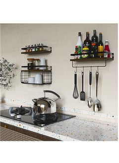 XiuWoo 2 PCS Floating Home Wood Wall Mounted Shelves Rustic and Bathroom Rack Set with Storage Basket, Screw to Install  - Image 5