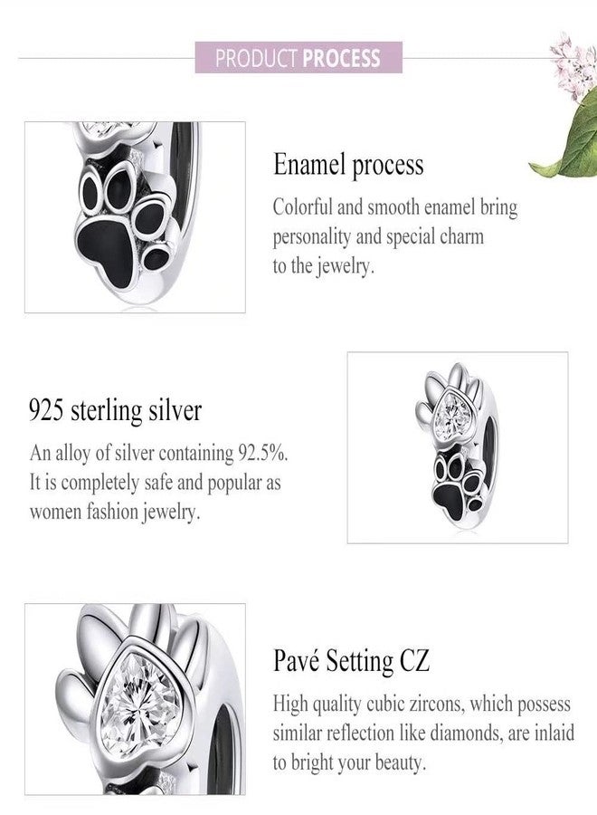 Qings Pet Footprints Charms Bead - 925 Sterling Silver Paw Print Pendant Enamel Process Cubic Zirconia for Bracelet Gift for Women - Image 5