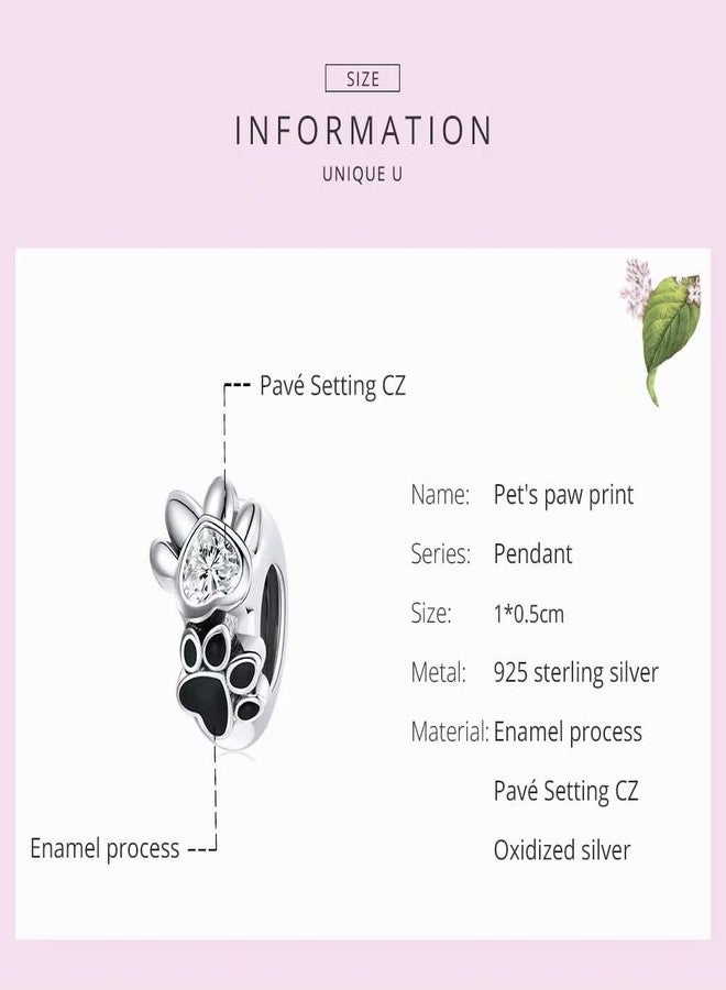 Qings Pet Footprints Charms Bead - 925 Sterling Silver Paw Print Pendant Enamel Process Cubic Zirconia for Bracelet Gift for Women - Image 4