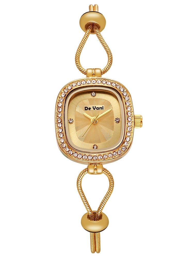 دي فاني ساعة يد للنساء من دي فاني لون ذهبي شريط الساعة بمقاس مرن - Image 2