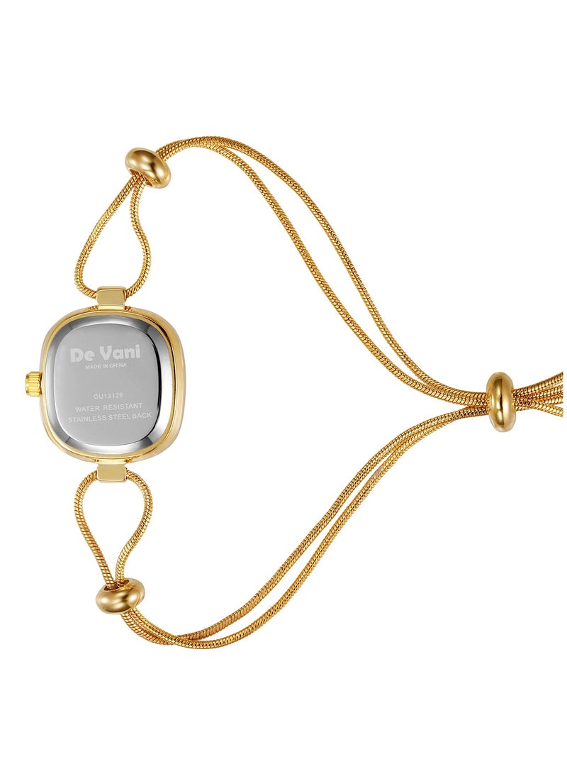 دي فاني ساعة يد للنساء من دي فاني لون ذهبي شريط الساعة بمقاس مرن - Image 3
