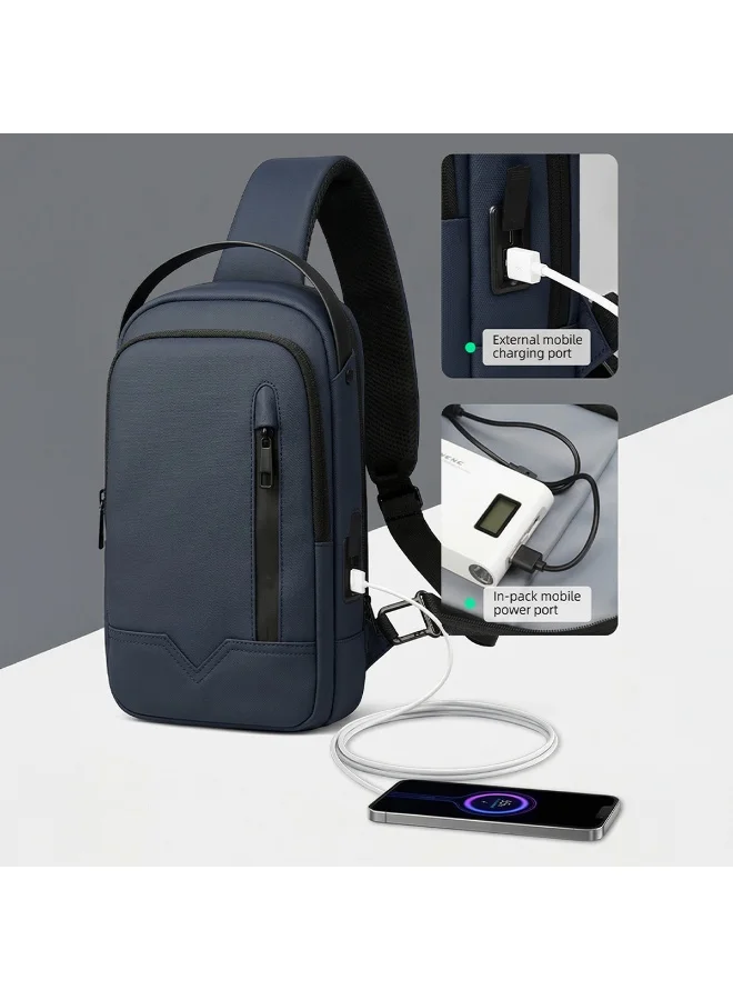 موبكوس حقيبة جانبية صغيرة زرقاء من موبكوس 6188TB، مقاومة للماء ومضادة للسرقة، مزودة بمنفذ شحن USB - حقيبة صدر متينة من قماش أكسفورد للرجال والنساء، حقيبة سفر خفيفة الوزن مع لوحة خلفية جيدة التهوية