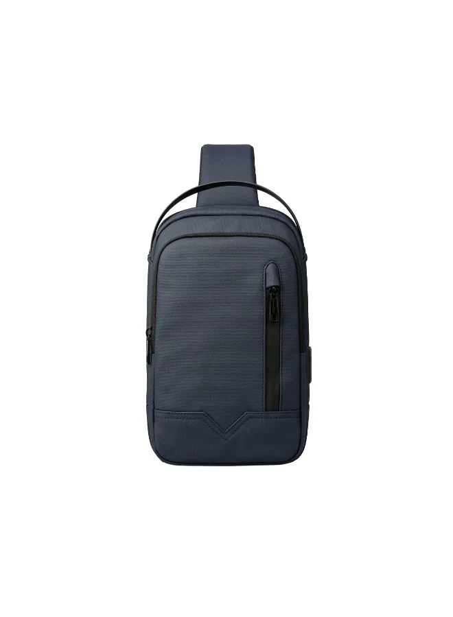 موبكوس حقيبة جانبية صغيرة زرقاء من موبكوس 6188TB، مقاومة للماء ومضادة للسرقة، مزودة بمنفذ شحن USB - حقيبة صدر متينة من قماش أكسفورد للرجال والنساء، حقيبة سفر خفيفة الوزن مع لوحة خلفية جيدة التهوية