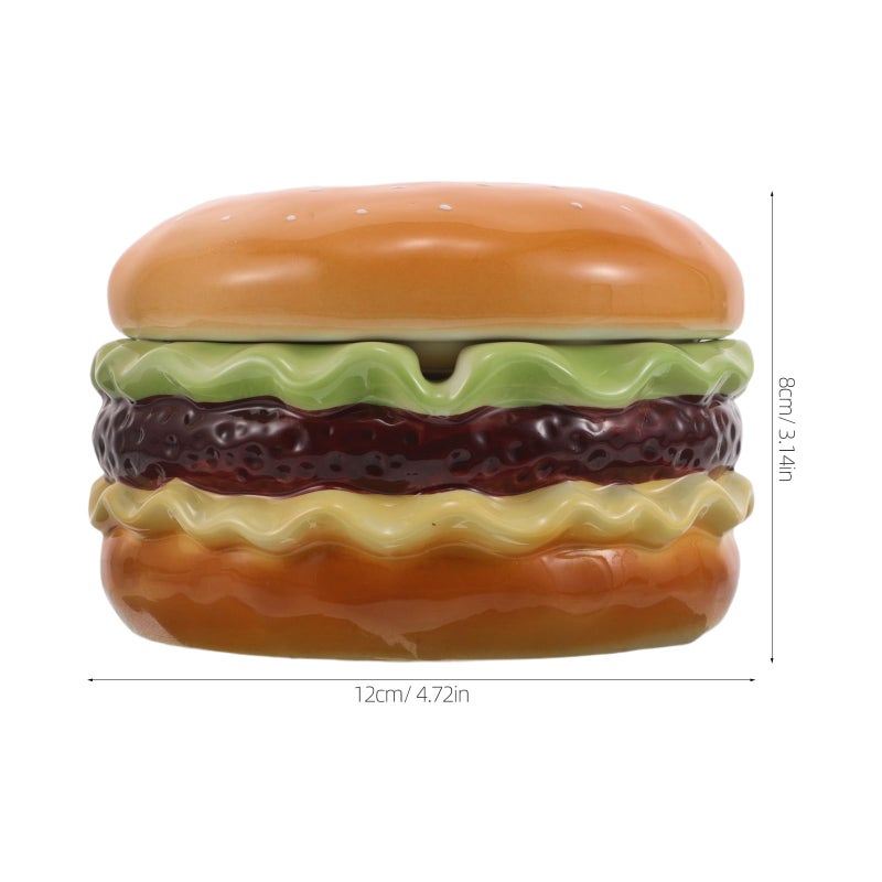 Ceramic Hamburger Ashtray With Lid Waterproof Desktop Ash Holder For Indoor Outdoor - Image 3