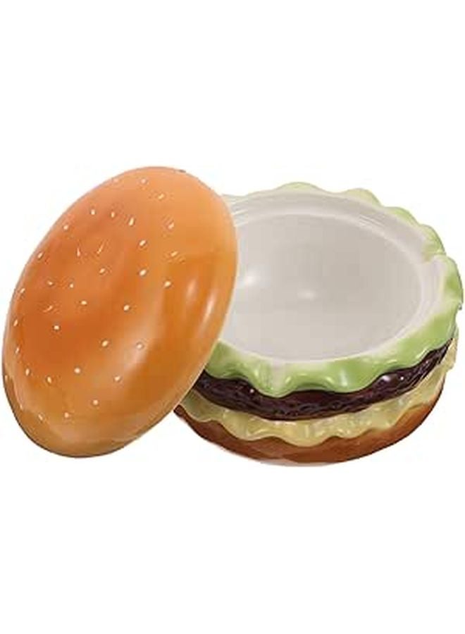 Ceramic Hamburger Ashtray With Lid Waterproof Desktop Ash Holder For Indoor Outdoor - Image 1