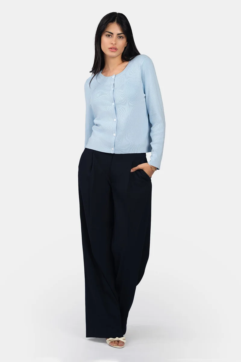 فيرجيو Self Design Viscose Button Down Knit Cardigan for Women