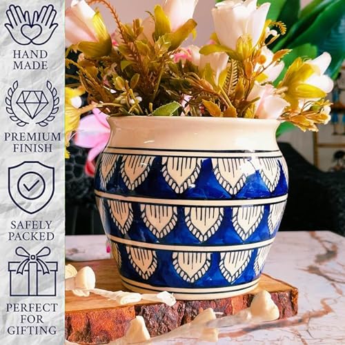 Niyara Ceramic planters pots for Indoor Outdoor Home, Garden Office Decor Balcony Planters Gamla Flower Size Small 6 inches (Blue Handpainted) - Image 4