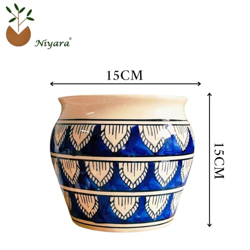 Niyara Ceramic planters pots for Indoor Outdoor Home, Garden Office Decor Balcony Planters Gamla Flower Size Small 6 inches (Blue Handpainted) - Image 5
